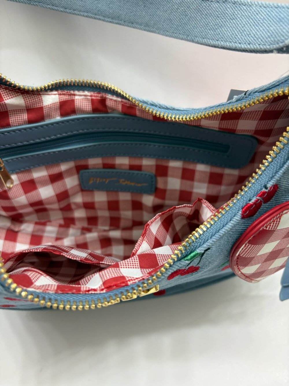 Betsey Johnson - XO Northy Denim Shoulder Bag / Purse W/ Red Cherries - NWT - Picture 12 of 13